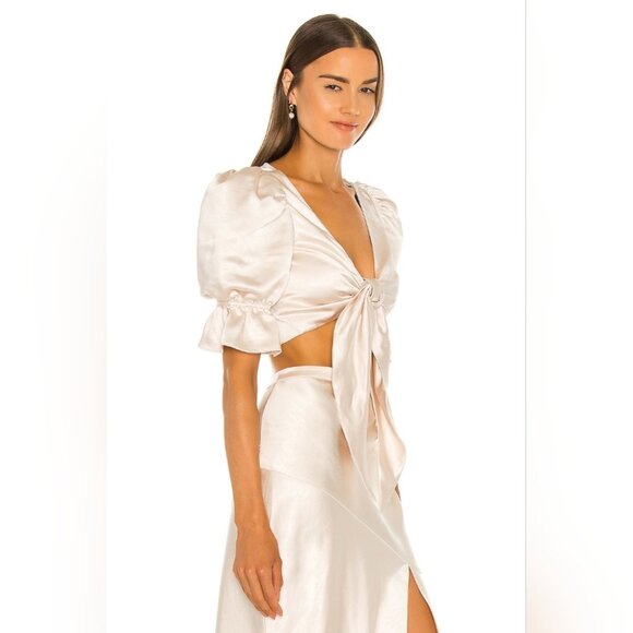 LPA Candy Tie front Top Satin Ouff sleeves size L - Picture 3 of 12